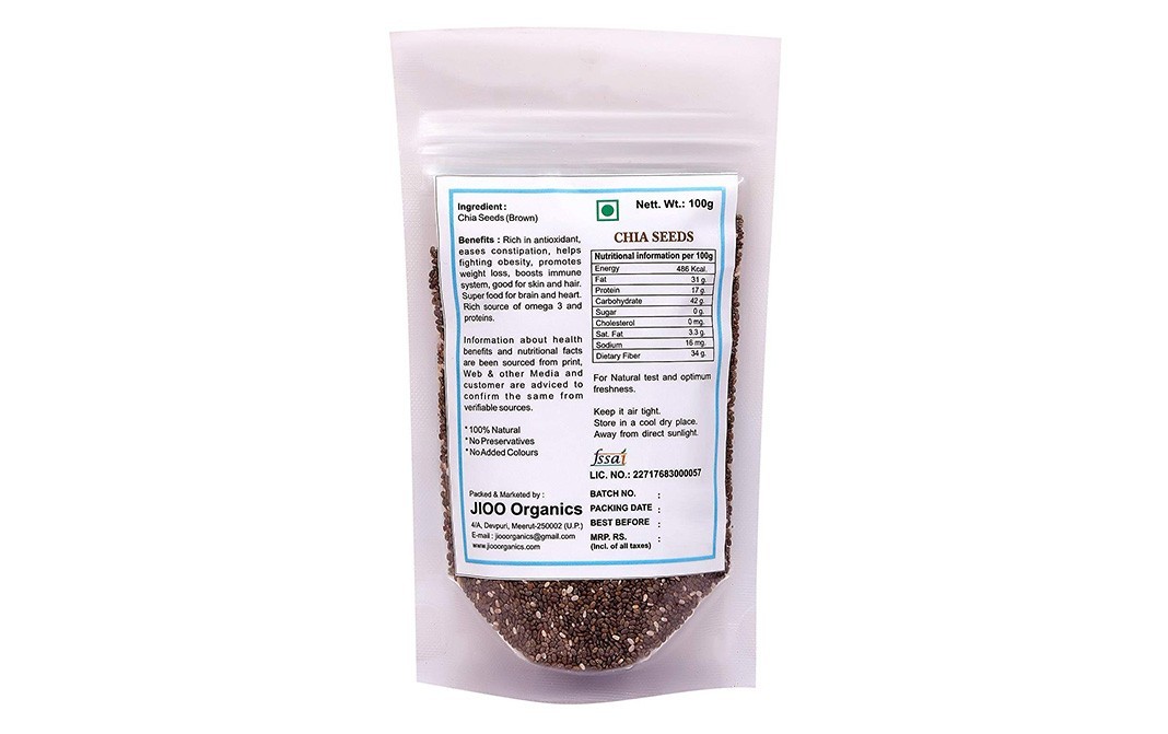 Jioo Organics Chia Seeds (Brown)    Pack  100 grams